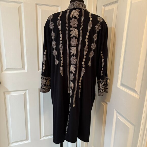 Johnny Was Embroidered Cardigan Duster, Black XL - Picture 6 of 8